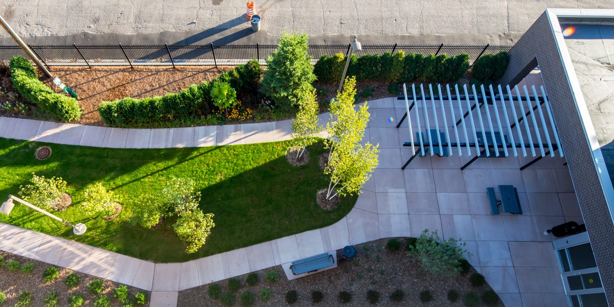 Aerial view of courtyard at emanuel housing