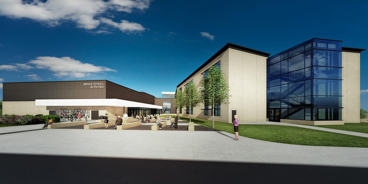rendering of activities entrance at dakota middle school