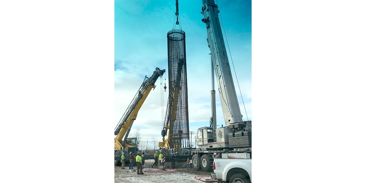 Powerline tower being installed