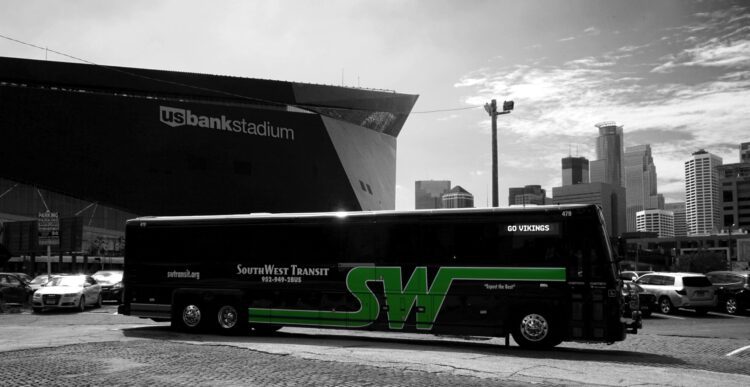 Bus in front of stadium